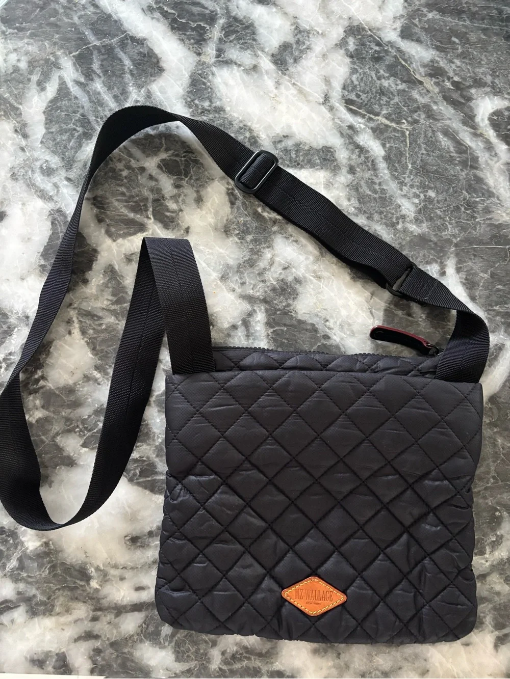 MZ WALLACE Quilted Flat Black Metro Crossbody Sling Bag- Like New